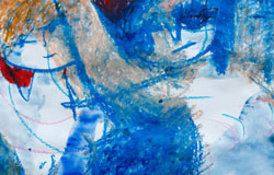 2 Blue Dancers　14 x 17 in.　oil pastels + watercolor　