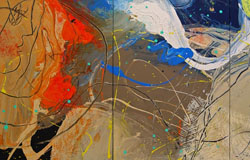 2 Women with Rising Moon　36 x 72 in.　mixed medium on canvas　