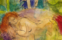Reclined Woman - 22　9" x 11"　Gouache/watercolor/ink on paper　