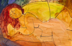 Reclined Woman - 23　9" x 11"　Gouache/watercolor/ink on paper　