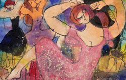 The Dancing Studio　24 x 36 in.　Mixed Media on Hand-Made Paper 　