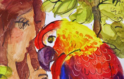 Hello, Lovely Birdie　16x12in.　watercolor+inkonpaper　
