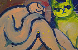 Seated Nude with Golden Cat　24x36in.　mixedmediumoncanvas　