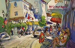 A Break in Paris　18 x 24 in.　Watercolor on Paper　