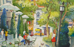 Afternoon in the Park　26 x 20 in.　Watercolor on Paper　