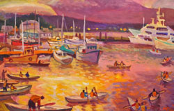 An Evening in Sausalito　30 x 40 in.　acrylics on paper　