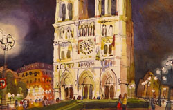 Night in Paris　18 x 24 in.　Watercolor on Paper　