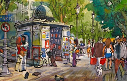 Presse Stand, Ave. Des Champs Elysees　18 x 24 in.　watercolor + ink on paper　