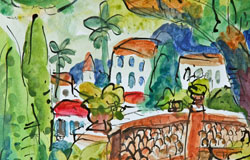 Sidewalk Patio Capri island　16 x 12 in.　watercolor / ink on paper　