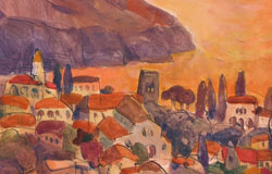 Sunset in Amalfi　30 x 22 in.　gouache / watercolor /ink on paper　