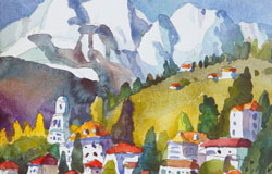 the Alpine village　26 x 20 in.　Watercolor on Paper　
