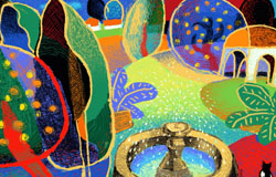 ODP-006　Garden with Fountain　sizes on demand　original digital printmaking limited edition　