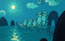 SB-96　Happy Family on Moon Lake　image 15.5 x 20.5 in.　original serigraphs　ed. 180　$500　