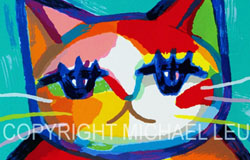SC-100D　Cat with Cool Face - D　image 12 x 14 in.　original serigraphs　ed. 180　$300　