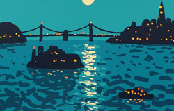 SC-116　Full Moon over the Bay　image 8.5 x 11.25　original serigraphs　ed. 186　$280　
