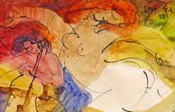 a Summer Evening　9.75" x 13.75"　Gouache/watercolor/ink on paper　