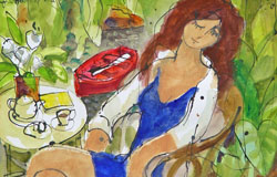 Afternoon Tea by the Pond - II　12 x 16 in.　watercolor + ink　