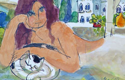Patio in the Garden　12 x 16 in.　watercolor + ink　