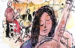 Sidewalk Café　12 x 8.5- in.　ink + watercolor　