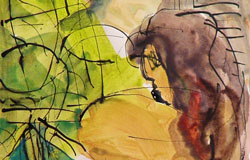 Summer Morning on the deck　13.75" x 9.75"　Gouache/watercolor/ink on paper　