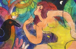 The Evening　24 x 36 in.　mixed medium on hand - made paper 　