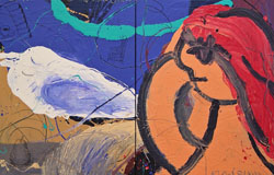 Woman with a Little White Bird　40 x 60 in.　mixed medium on canvas　