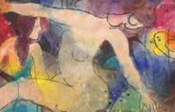 2 Dancers in Woods　24x36in.　MixedMediaonHand-MadePaper　