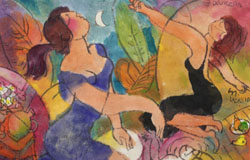 3 Dancers　24x36in.　mixedmediumonhand-madepaper　