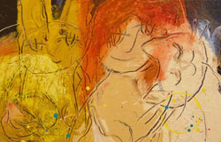 Girl + Bunny + Kitty　24x36in.　mixedmediumoncanvas　
