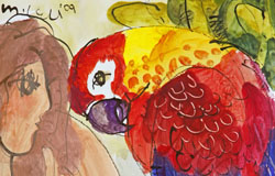 Hey, Birdie　16x12in.　ink+watercolor　