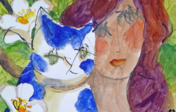 in The Garden with Baby　12x16in.　watercolor+ink　