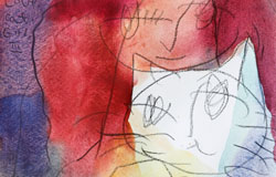 Love, Cat, Girl - III　11x9-in.　pencil+watercolor　