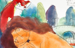 Love / Cat Girl by thre River　9x11in.　pencil+watercolor　