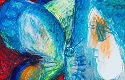Woman with a Tropical Butterfly　14x17in.　oilpasteis+watercolor　