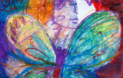 Woman Watchinga Tropicle Butterfly - I　14x17in.　oilpasteis+watercolor　