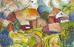 a Day in the county - 1　12.25 x 16.25 in.　ink + watercolor　