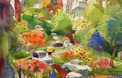 A morning in San Francisco　18 x 24 in.　Watercolor on Paper　