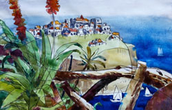 a Sun-filled Summer Afternoon by the Meditererranean　9 x 11 in.　pencil + watercolor　