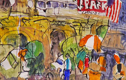 Down Town - II　9.75"x 13.75"　Gouache / watercolor /ink on paper　