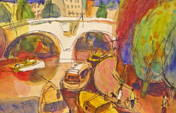 Evening by the Seine　12.25" x 16"　Gouache / watercolor /ink on paper　