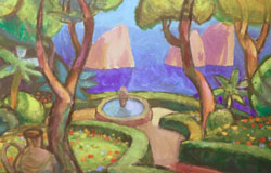 Gardens of Augustu, Amalfi　36 x 48 in.　acrylics on canvas　