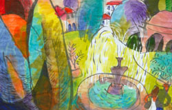 Landscape with Fountain　12 x 18 in.　watercolor / ink on paper　