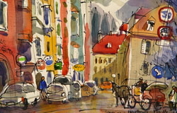 Morning in innsbruck　12 x 16 in.　watercolor / ink on paper　