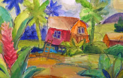 the Paradise　22" x 30"　Gouache / watercolor /ink on paper　